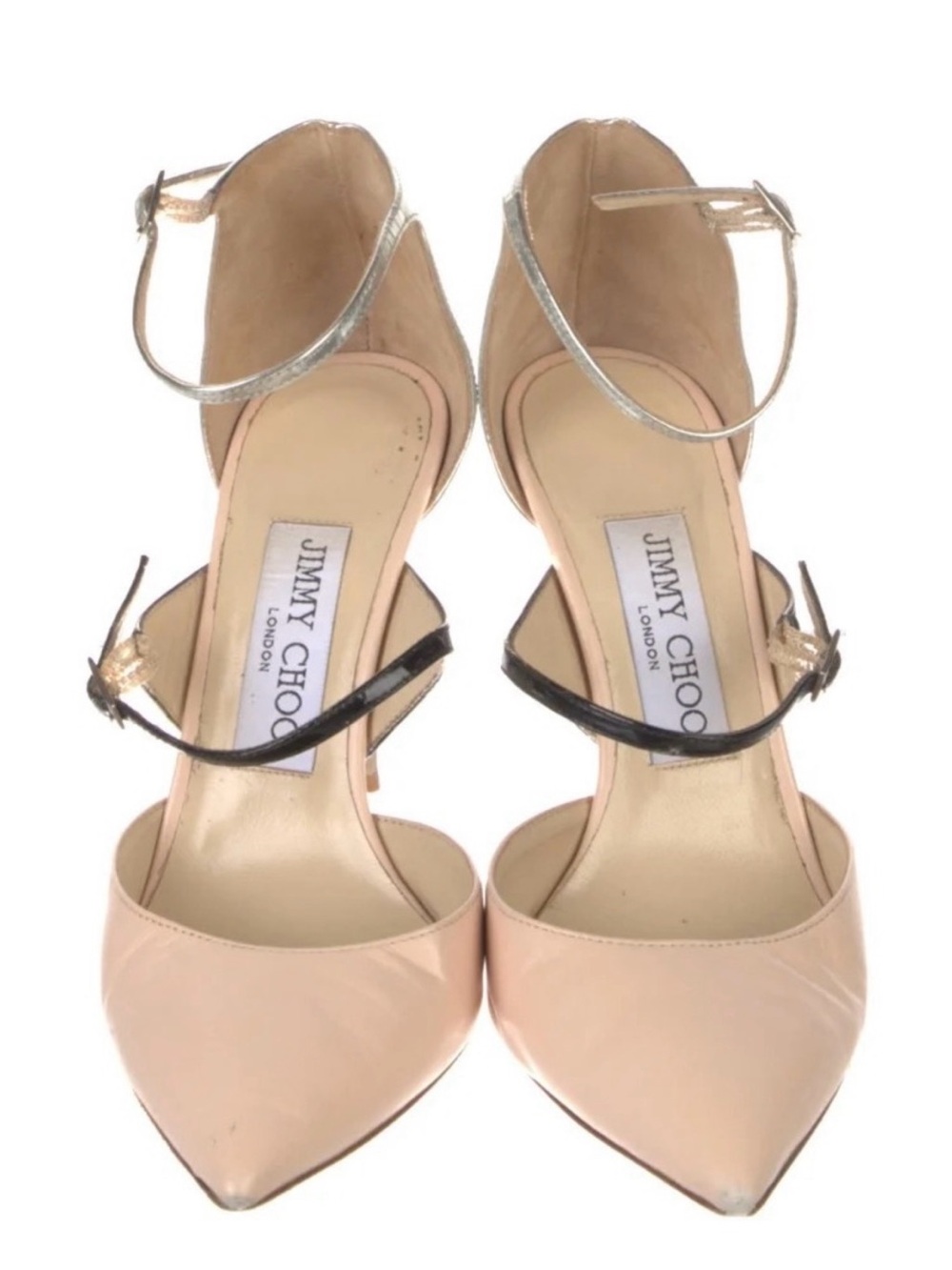 Jimmy Choo Blush Patent Pointed-Toe Ankle-Strap Pumps with Metallic Accents